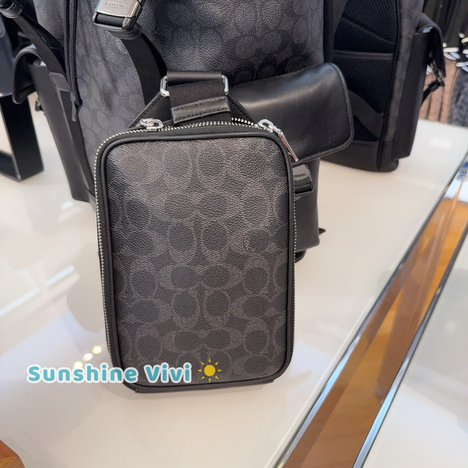 Nwt Coach Ray Pack In Signature Canvas Silver/Black Signature Ceb55